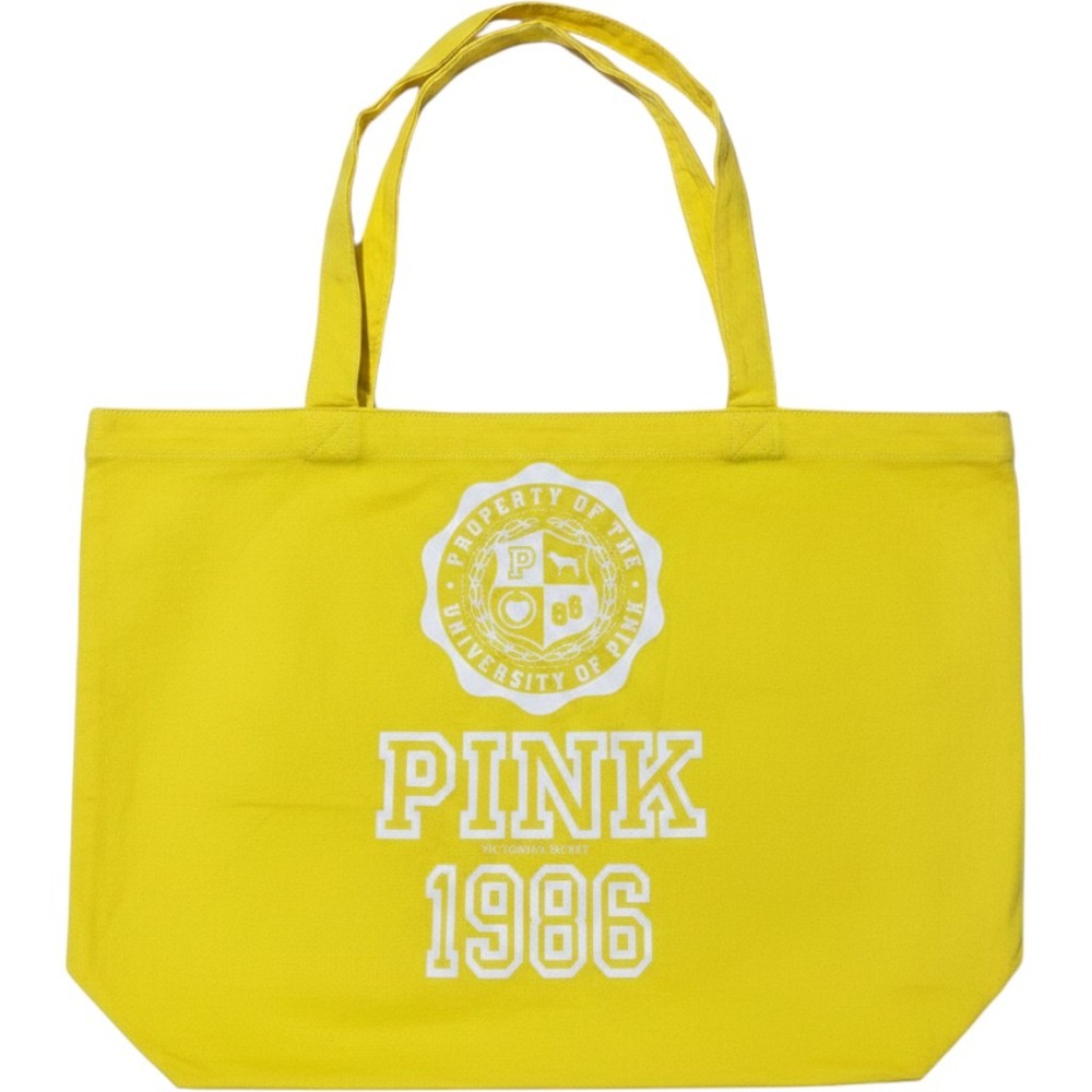 Victoria's Secret PINK Tote Bag Women Large Yellow Canvas University Preppy Y2k